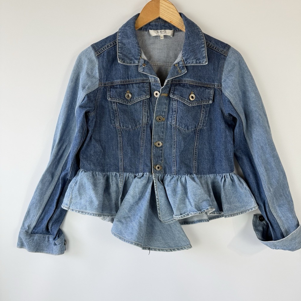 NWT Sea New York Two Tone Novelty Peplum Denim Button Jacket Size Small S $575
